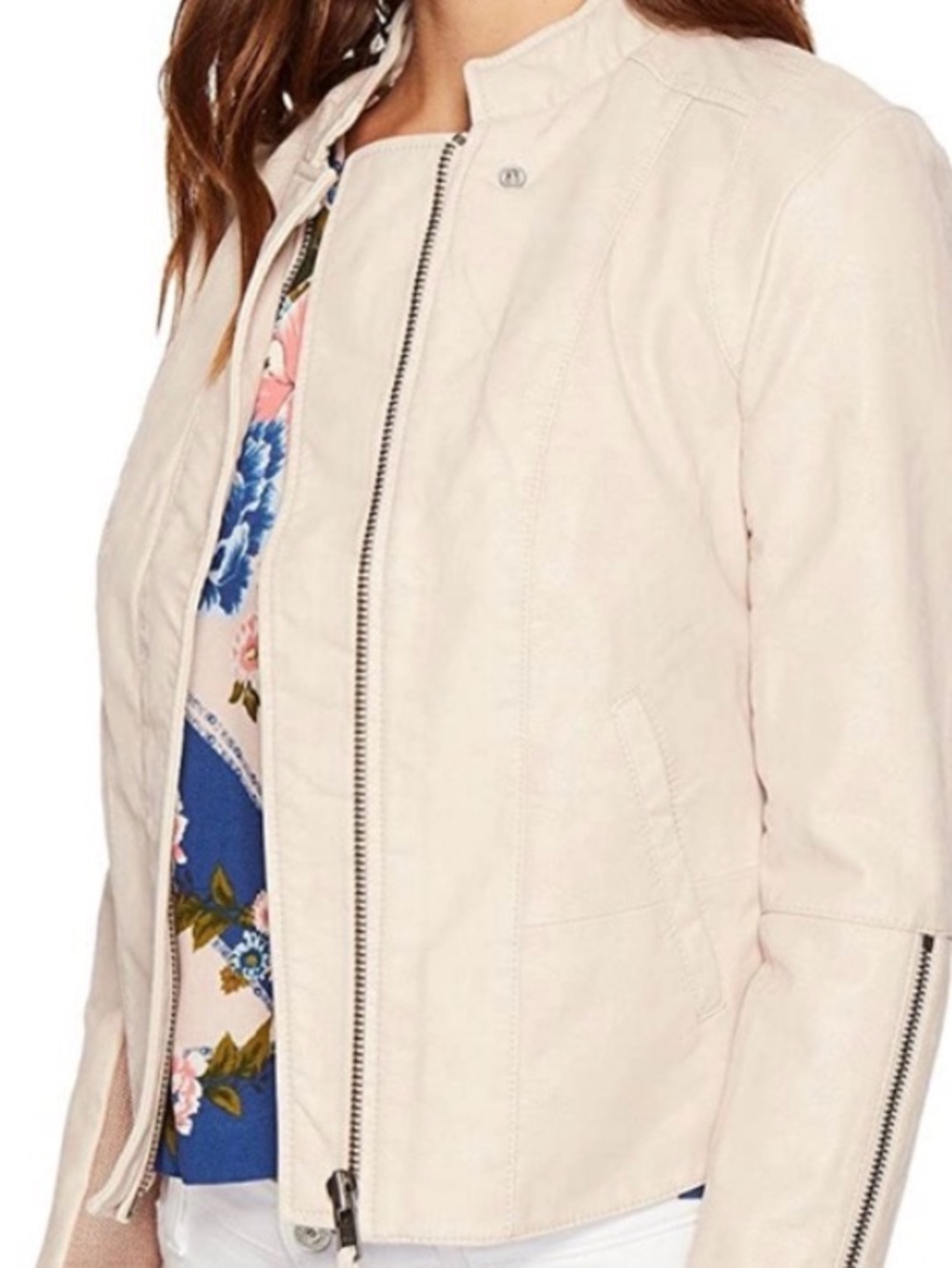 Light Cream Women's Zip-Front Jacket Sz 6 faux Leather